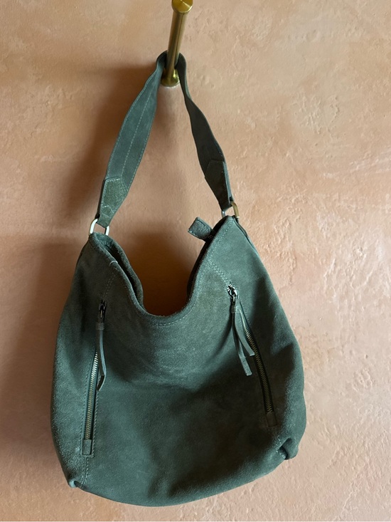 Source Unknown Handbags - Green Genuine Suede Leather Slouchy Hobo Shoulder Bag Zip Detail